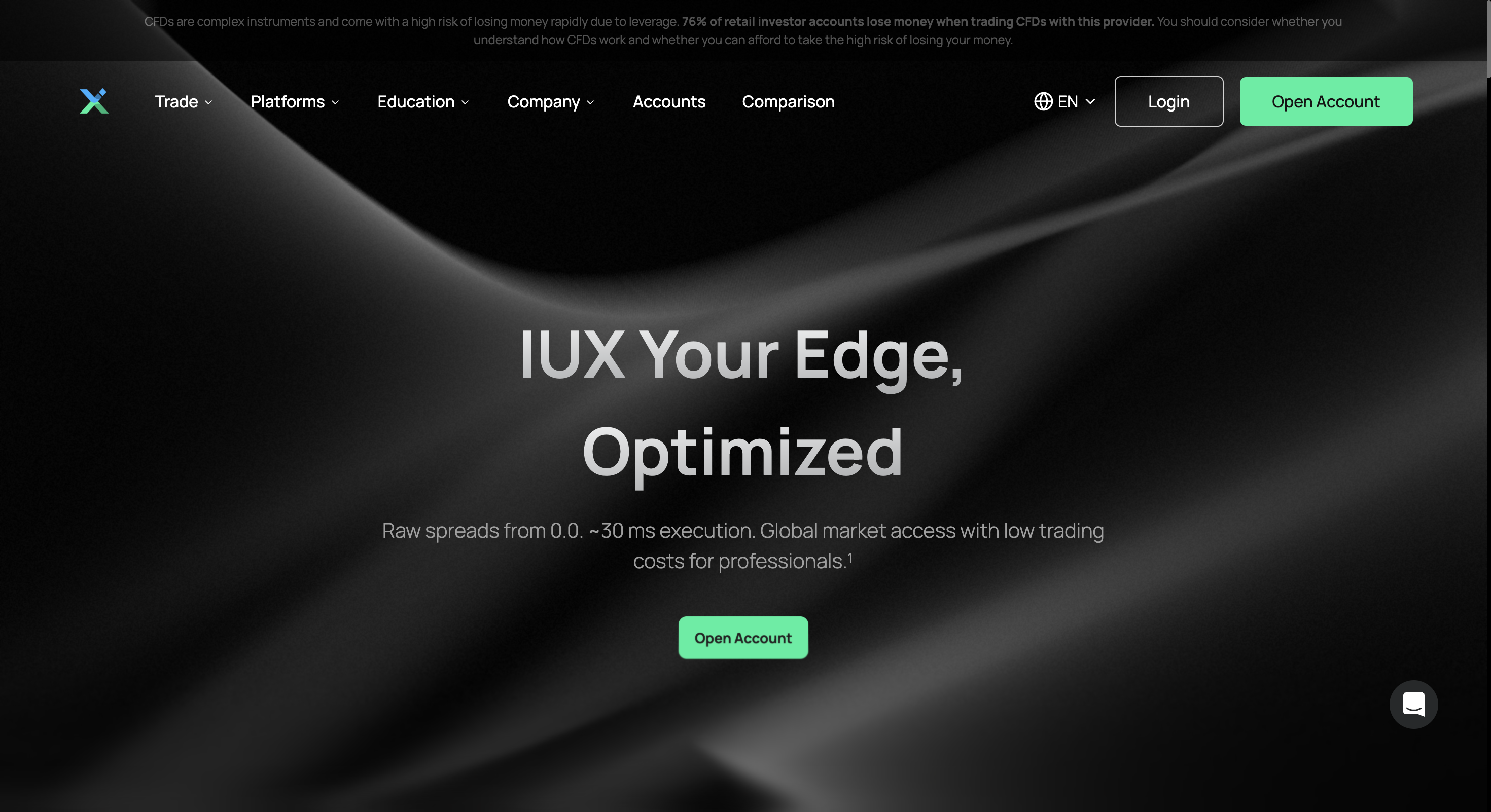 หน้าเว็บไซต์ของโบรกเกอร์ IUX